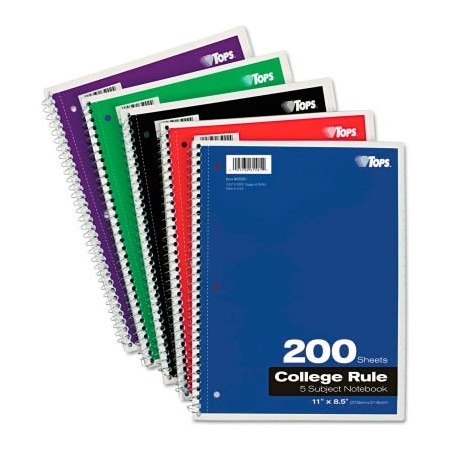 Tops Business Forms TOPS  Wirebound 5-Subject Notebook, 8-1/2" x 11", 200 Sheets/Pad, 1 Pad/Pack 65581